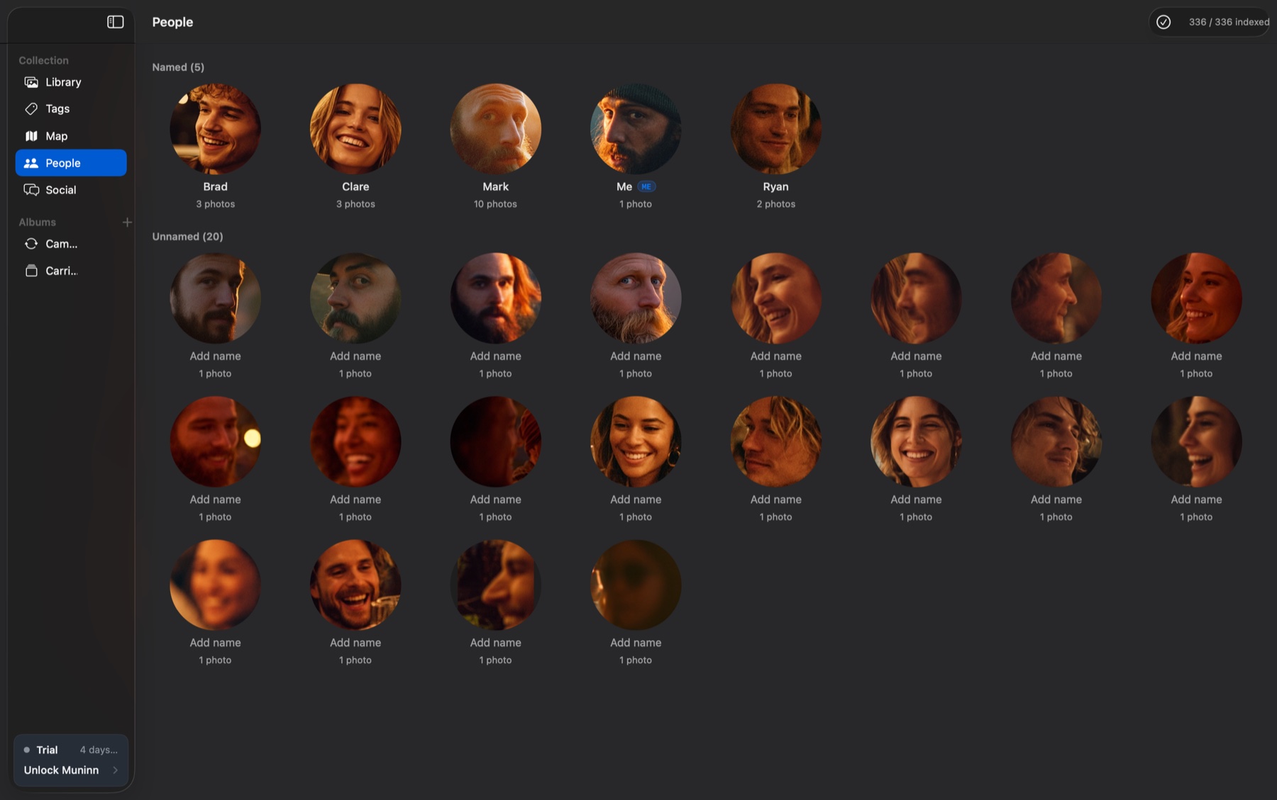 Muninn people view with face clusters