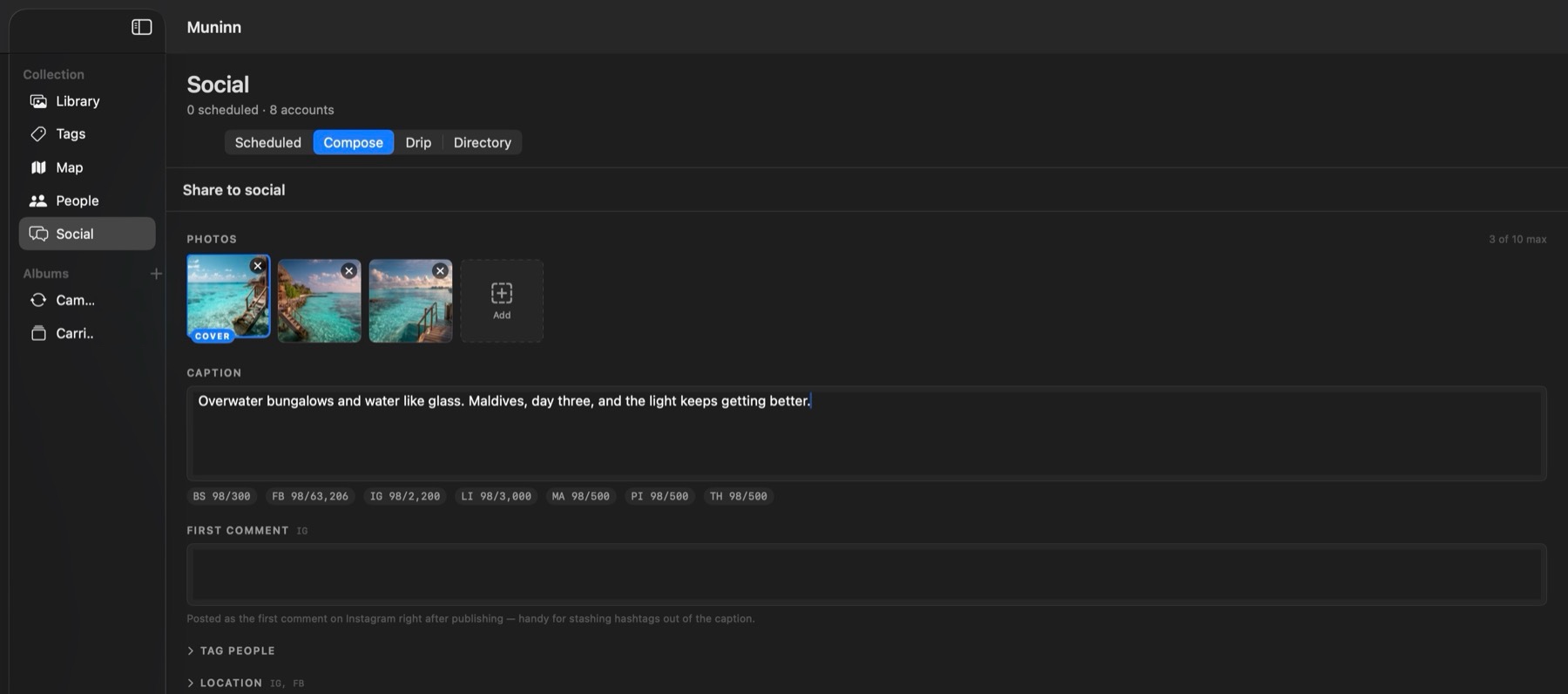 Muninn social composer posting to multiple platforms
